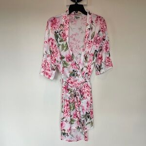Show Me Your Mumu Floral Kimono Robe Wrap OS Pink White Green Belted Lounge